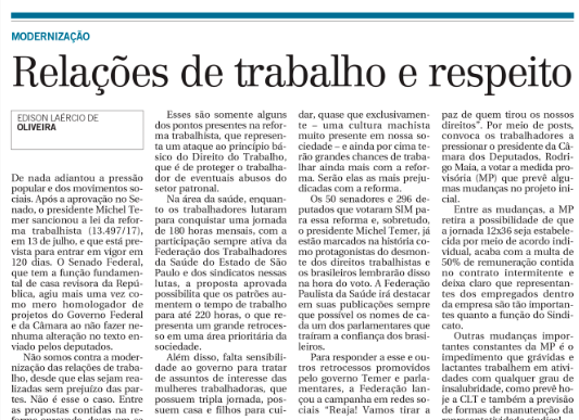 Correio Popular - Artigo Reforma trabalhista - Agosto/2017